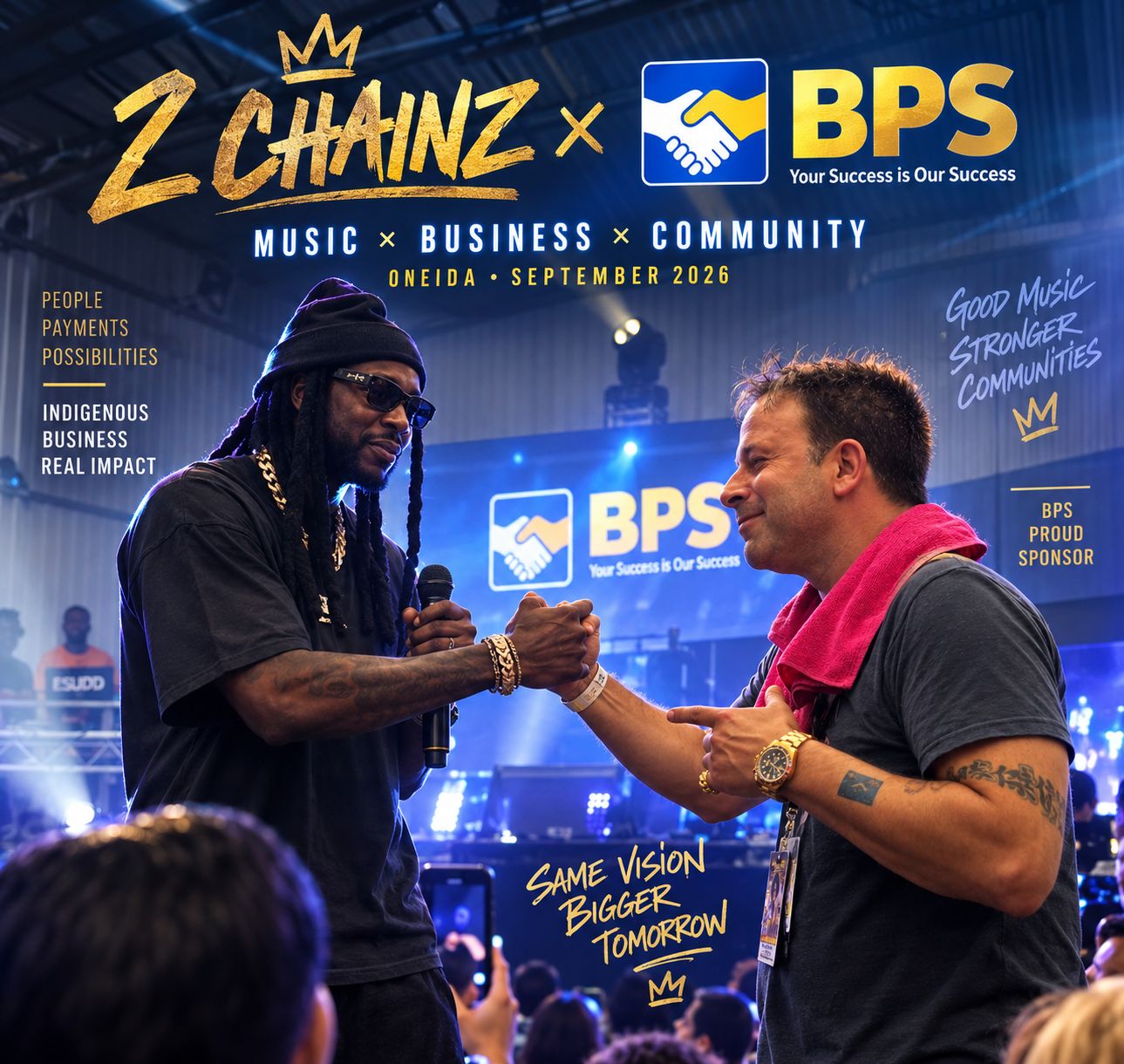 2 Chainz and Stuart Lutterman from Brother Processing kicking off the indigenous cannabis event in Oneida, ON Canada